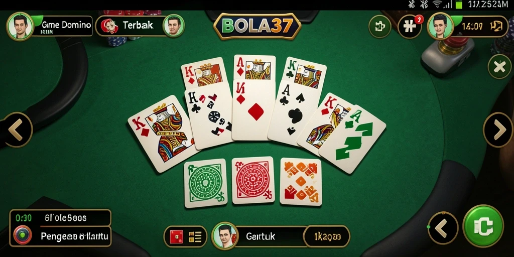Tampilan gameplay seru BOLA37 dengan berbagai kartu Domino.
